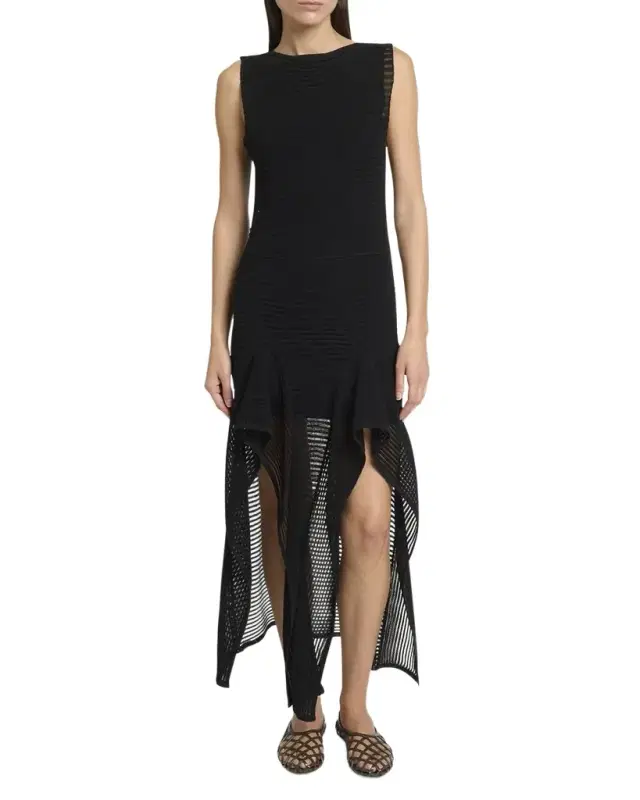 Sleeveless Ruffled Ladder Knit Maxi Dress