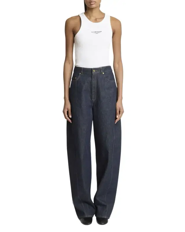 Mid-Rise Barrel-Leg Denim Cocoon Trousers