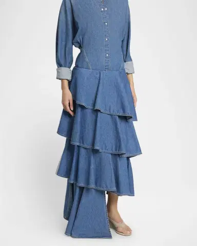 Alaïa Spiral Ruffle Denim Midi Skirt | Thumbnail 3 Alaïa Spiral Ruffle Denim Midi Skirt | Thumbnail 3