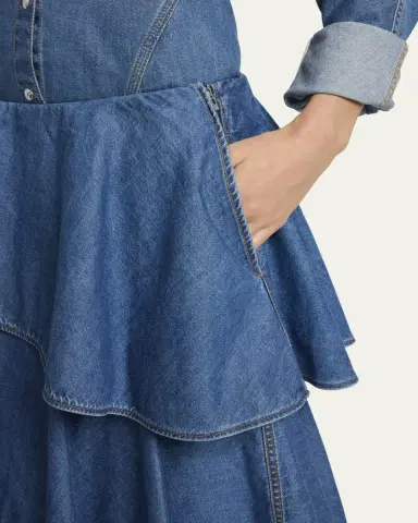 Alaïa Spiral Ruffle Denim Midi Skirt | Thumbnail 9 Alaïa Spiral Ruffle Denim Midi Skirt | Thumbnail 9