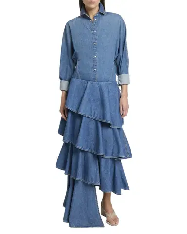Alaïa Spiral Ruffle Denim Midi Skirt | Thumbnail 1 Alaïa Spiral Ruffle Denim Midi Skirt | Thumbnail 1