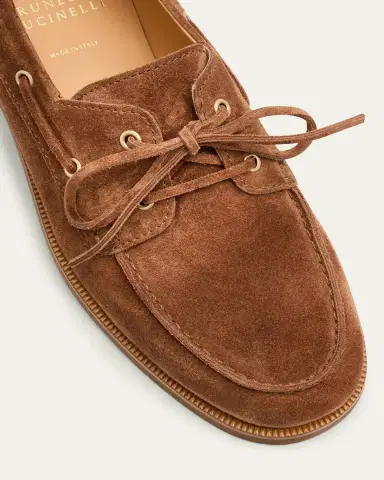 Brunello Cucinelli Men's Suede Boat Shoes | Thumbnail 5
