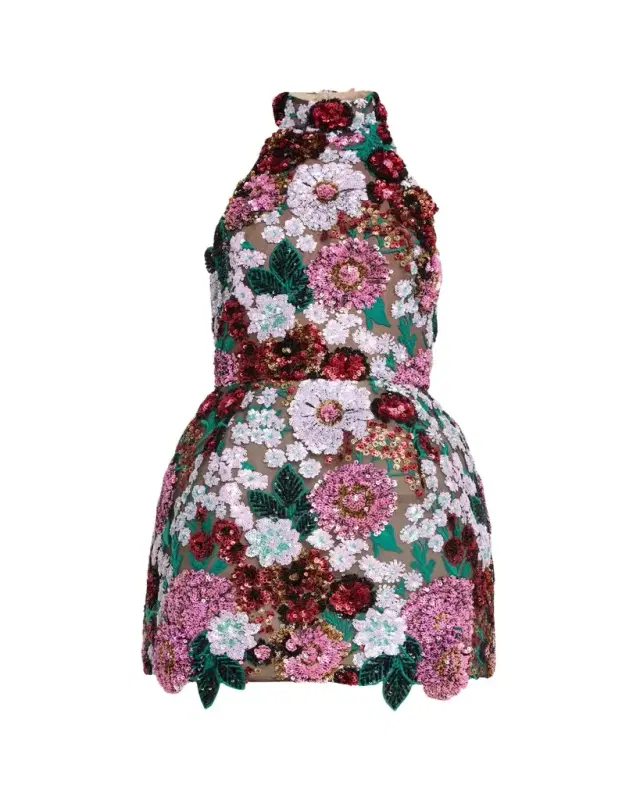 Bronx Banco Deirdre Sequin Embroidered Halter Mini Dress