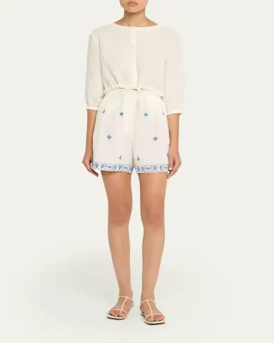 Emporio Sirenuse Beatrice Astragal Embroidered Linen Shorts | Thumbnail 2 Emporio Sirenuse Beatrice Astragal Embroidered Linen Shorts | Thumbnail 2