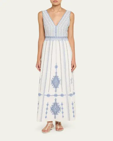 Emporio Sirenuse Nellie Astragal Embroidered Sleeveless Maxi Dress | Thumbnail 2 Emporio Sirenuse Nellie Astragal Embroidered Sleeveless Maxi Dress | Thumbnail 2