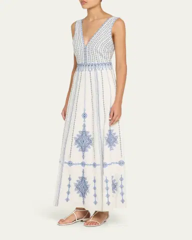 Emporio Sirenuse Nellie Astragal Embroidered Sleeveless Maxi Dress | Thumbnail 4 Emporio Sirenuse Nellie Astragal Embroidered Sleeveless Maxi Dress | Thumbnail 4