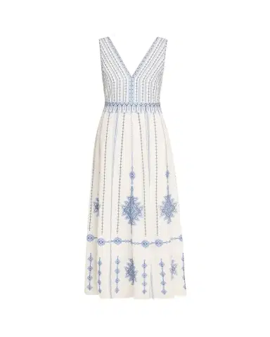 Emporio Sirenuse Nellie Astragal Embroidered Sleeveless Maxi Dress | Thumbnail 1 Emporio Sirenuse Nellie Astragal Embroidered Sleeveless Maxi Dress | Thumbnail 1