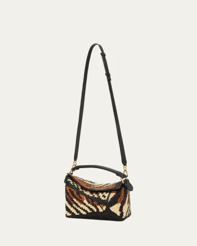 Loewe Puzzle Edge Small Top-Handle Bag in Raffia and Leather | Thumbnail 3 Loewe Puzzle Edge Small Top-Handle Bag in Raffia and Leather | Thumbnail 3