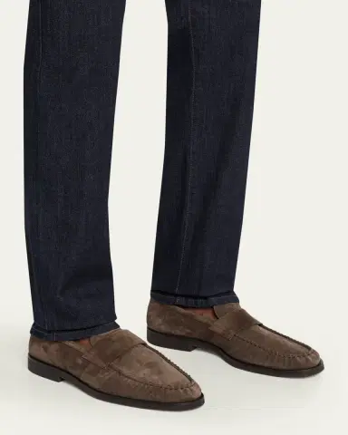 Bergdorf Goodman Men's Suede Moc-Toe Penny Loafers | Thumbnail 2 Bergdorf Goodman Men's Suede Moc-Toe Penny Loafers | Thumbnail 2