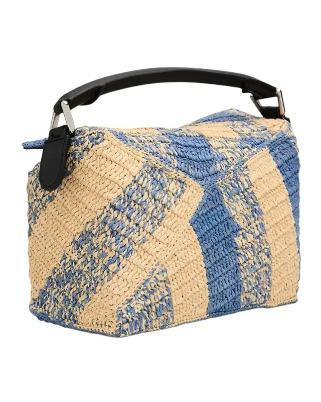 x Paula's Ibiza Small Puzzle Edge Shoulder Bag in Gingham Raffia