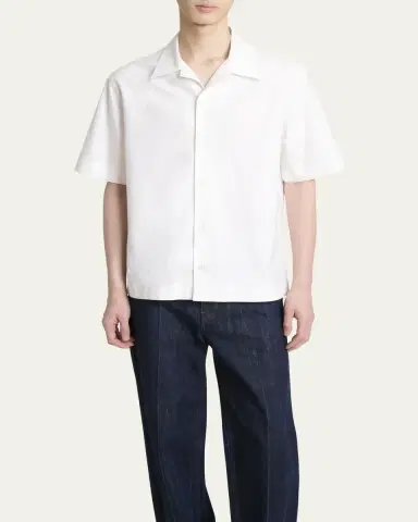 Givenchy Men's Logo-Back Poplin Bowling Shirt | Thumbnail 4 Givenchy Men's Logo-Back Poplin Bowling Shirt | Thumbnail 4