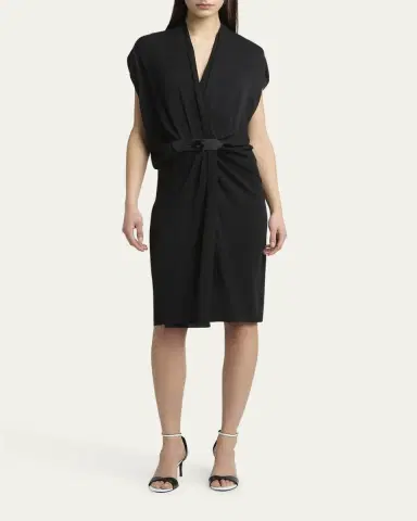 Giorgio Armani Gathered Leather Buckle Silk Dress | Thumbnail 2 Giorgio Armani Gathered Leather Buckle Silk Dress | Thumbnail 2