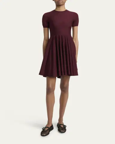 Alaïa Short-Sleeve Fit-&-Flare Mini Dress | Thumbnail 6