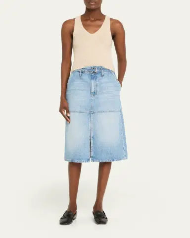 Brandon Maxwell Cecilia Belted Denim Midi Skirt | Thumbnail 2