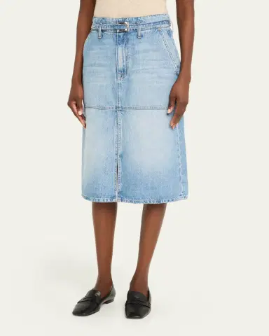 Brandon Maxwell Cecilia Belted Denim Midi Skirt | Thumbnail 4
