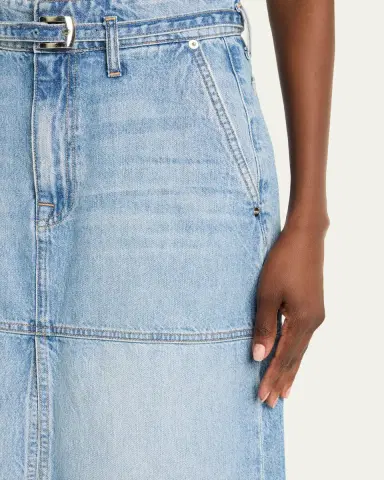 Brandon Maxwell Cecilia Belted Denim Midi Skirt | Thumbnail 5