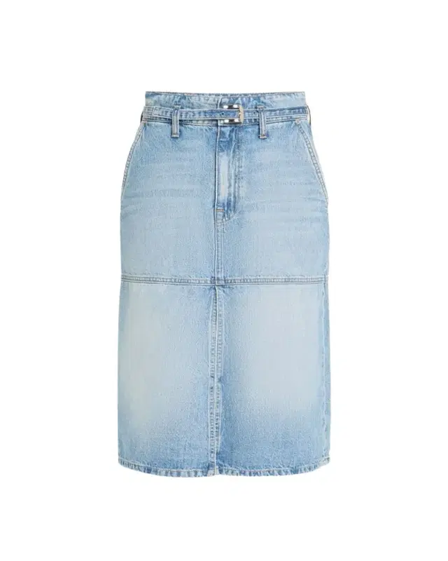 Brandon Maxwell Cecilia Belted Denim Midi Skirt