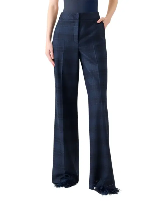 Fior Check Wool Flannel Wide-Leg Trousers
