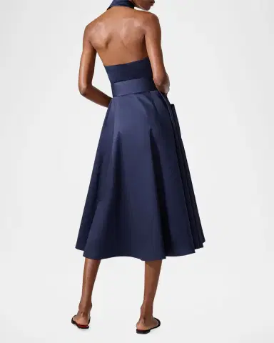 Carolina Herrera Collared Button-Front Halter Midi Dress | Thumbnail 2