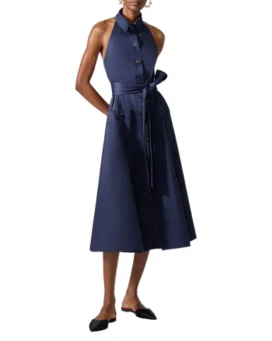 Carolina Herrera Collared Button-Front Halter Midi Dress | Thumbnail 1