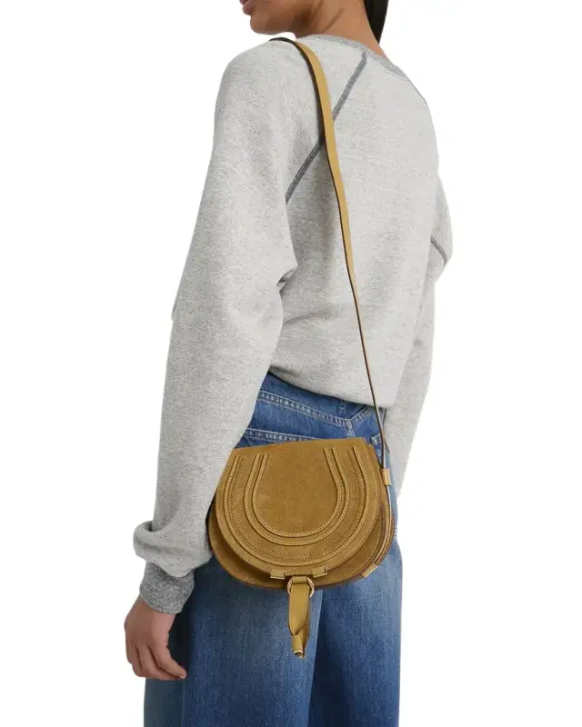Marcie Flap Saddle Crossbody Bag in Suede
