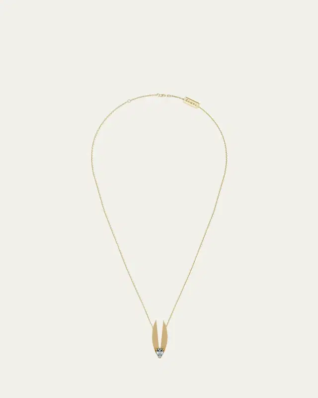 KAMAL 18K Gold Petal Lotus Edge Pear Diamond Necklace, 16"L