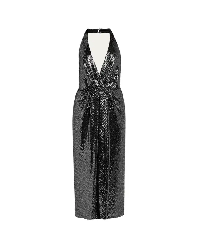 Leonie Deep V-Neck Disco Jersey Midi Dress