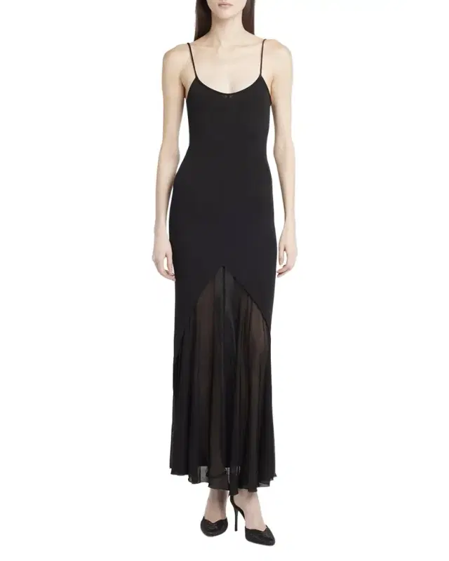 Sheer Skirt Panel Jersey Dress