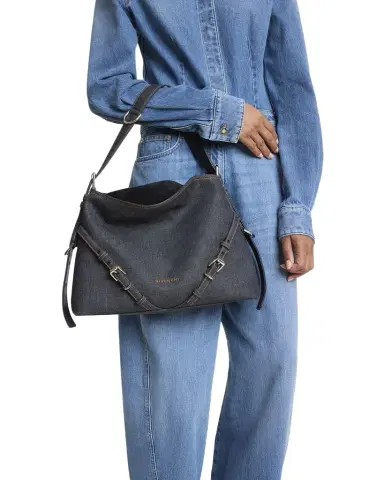 Givenchy Voyou Medium Shoulder Bag in Denim | Thumbnail 1 Givenchy Voyou Medium Shoulder Bag in Denim | Thumbnail 1