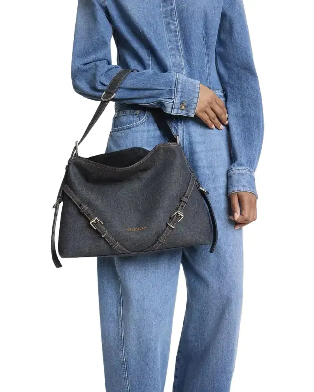 Voyou Medium Shoulder Bag in Denim