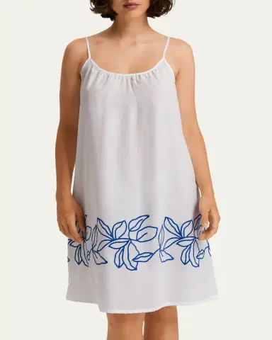 Hanro Liz Leaf-Embroidered Cotton Chemise | Thumbnail 2