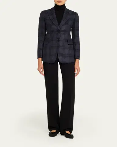 Akris Percival Check Wool Double-Face Single-Breasted Jacket | Thumbnail 2 Akris Percival Check Wool Double-Face Single-Breasted Jacket | Thumbnail 2