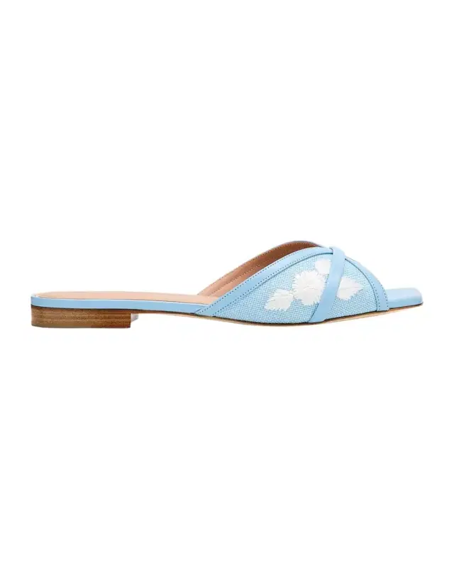 Malone Souliers Perla Raffia Leather Flat Slide Sandals