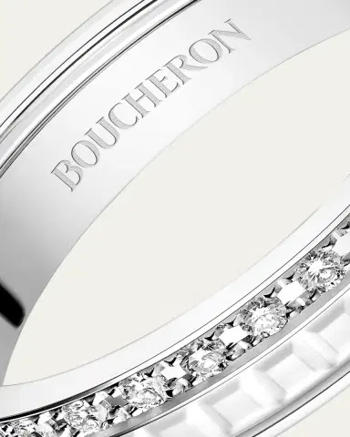 Boucheron Quatre Double White Edition Wedding Band in 18K White Gold, White Ceramic and Diamonds | Thumbnail 2