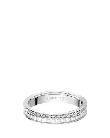 Boucheron Quatre Double White Edition Wedding Band in 18K White Gold, White Ceramic and Diamonds | Thumbnail 1