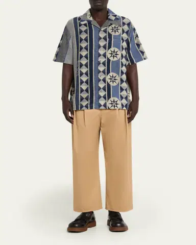Loewe Men's Cotton Terry Compass-Print Camp Shirt | Thumbnail 2 Loewe Men's Cotton Terry Compass-Print Camp Shirt | Thumbnail 2