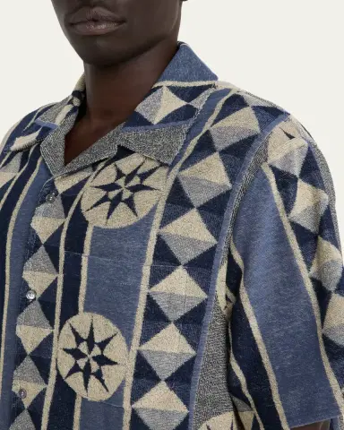 Loewe Men's Cotton Terry Compass-Print Camp Shirt | Thumbnail 5 Loewe Men's Cotton Terry Compass-Print Camp Shirt | Thumbnail 5