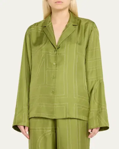 TOTEME Monogram Silk Pajama Top | Thumbnail 12