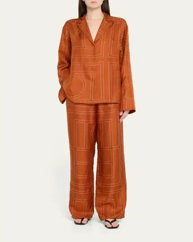 TOTEME Monogram Silk Pajama Top | Thumbnail 6