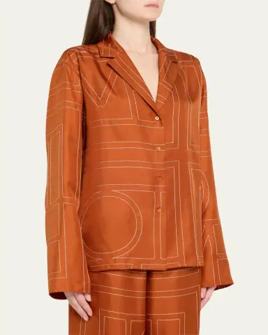 TOTEME Monogram Silk Pajama Top | Thumbnail 8