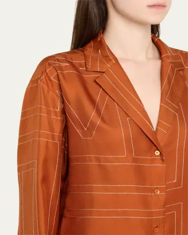 TOTEME Monogram Silk Pajama Top | Thumbnail 9