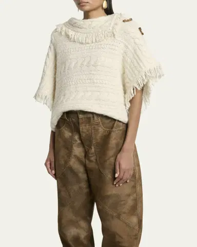 Etoile Isabel Marant Blanche Fringe Cable-Knit Sweater | Thumbnail 4