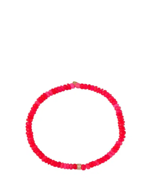 14K Pave Diamond 4mm Wheel on Hot Pink Opal Bracelet