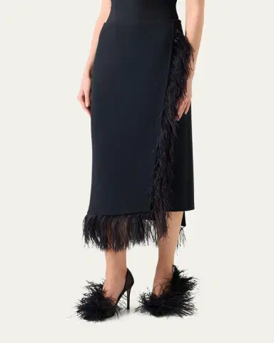 Akris Feather-Trim Wool Stretch Double Face Midi Wrap Skirt | Thumbnail 4 Akris Feather-Trim Wool Stretch Double Face Midi Wrap Skirt | Thumbnail 4