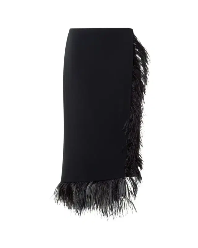 Akris Feather-Trim Wool Stretch Double Face Midi Wrap Skirt