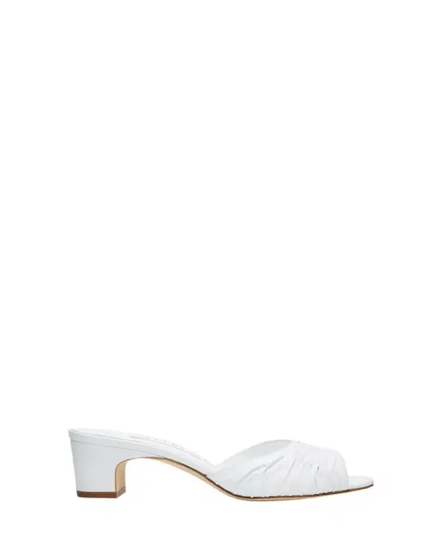 Manolo Blahnik Ruched Leather Slide Sandals