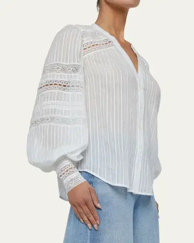 L'Agence Kiera Semi-Sheer Geometric-Trim Blouse | Thumbnail 4 L'Agence Kiera Semi-Sheer Geometric-Trim Blouse | Thumbnail 4