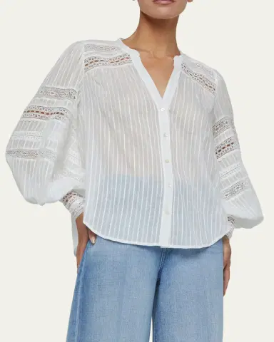 L'Agence Kiera Semi-Sheer Geometric-Trim Blouse | Thumbnail 5 L'Agence Kiera Semi-Sheer Geometric-Trim Blouse | Thumbnail 5