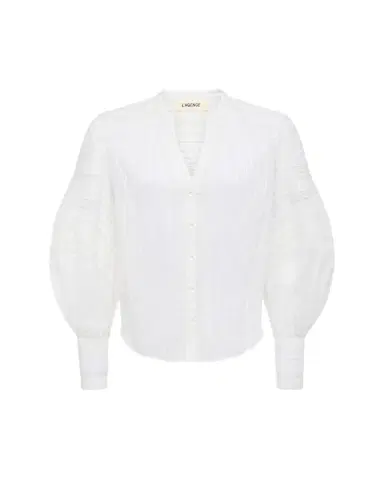 L'Agence Kiera Semi-Sheer Geometric-Trim Blouse | Thumbnail 1 L'Agence Kiera Semi-Sheer Geometric-Trim Blouse | Thumbnail 1
