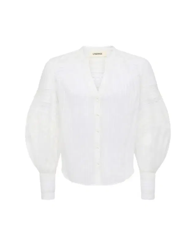 L'Agence Kiera Semi-Sheer Geometric-Trim Blouse